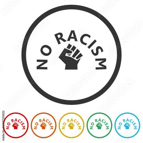 No racism icon. Set icons in color circle buttons