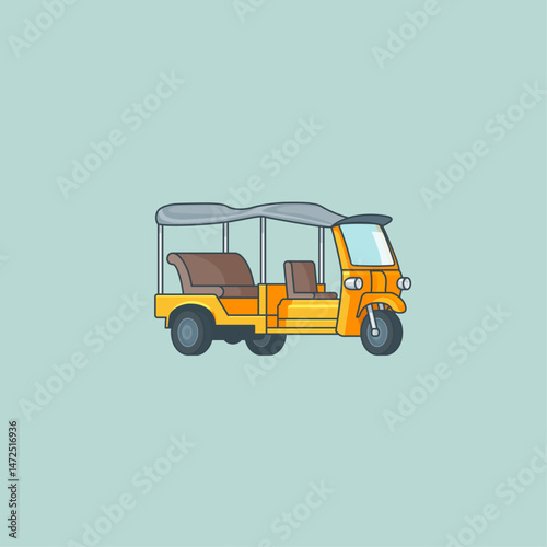 Tuk tuk three wheeler taxi icon logo flat vector design