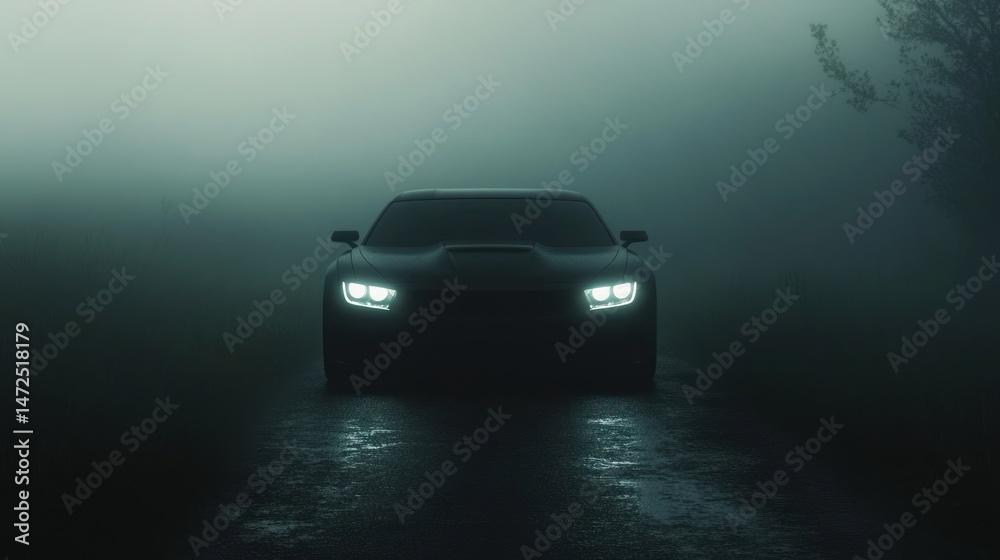 Mysterious Night Drive: A Silhouette of Speed and Fog Mysterious Night Drive: A Silhouette of Speed and Fog