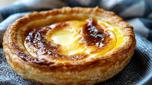 Close-up of a delicious, fresh Portuguese egg tart