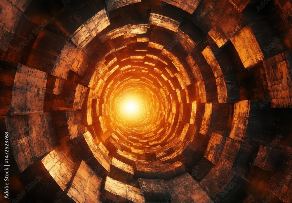 Obraz premium Glowing Light at the End of a Dark Swirling Tunnel Abstract Background