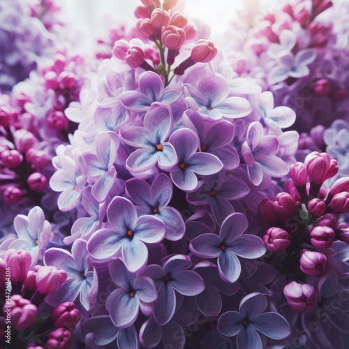 Lilac flowers, spring flower background. Selective focus at the central lilac flowers