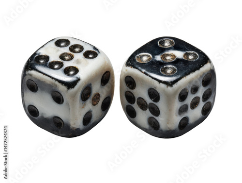 Dice game action indoor setting game pieces close-up view. Isolated on transparent background, png. photo