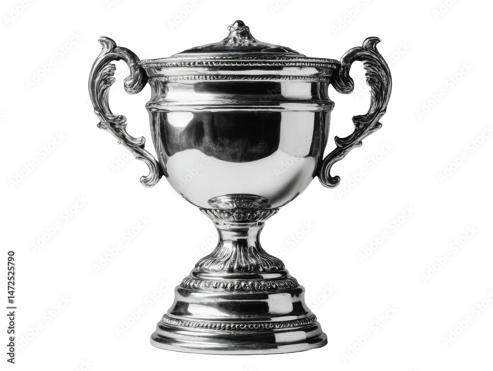 Fototapeta premium Modern gallery event celebratory trophy display in elegant setting. Isolated on transparent background, png.
