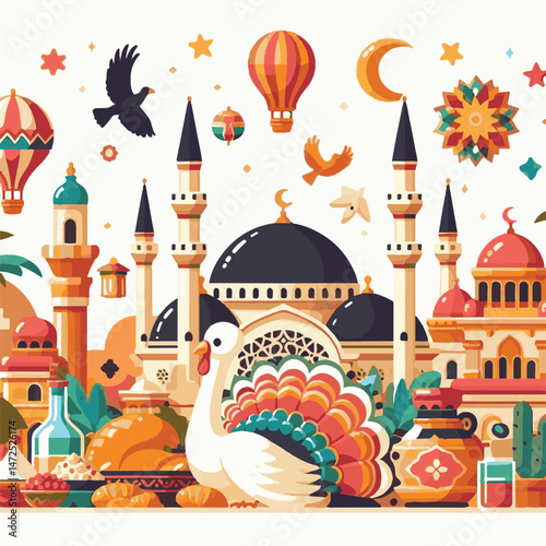 turkey, travel, drawing, turkish, vector, illustration, celebration, food, city, thanksgiving, landscape, architecture, design, tourism, sea, cartoon, autumn, day, landmark, sky, tourist, view, nature