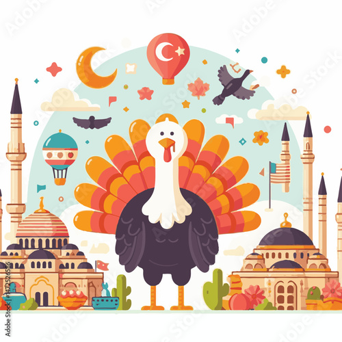 turkey, travel, drawing, turkish, vector, illustration, celebration, food, city, thanksgiving, landscape, architecture, design, tourism, sea, cartoon, autumn, day, landmark, sky, tourist, view, nature