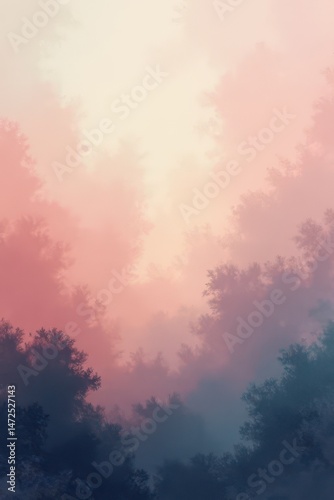 Abstract Warm Tone Misty Forest