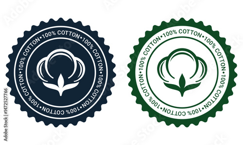 100% Natural Organic Cotton Icon. Set of vector badges, logos or labels.