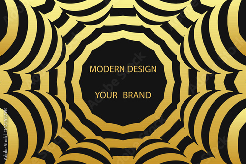 Ethnic black lorem background, cover design, presentation banner. Geometric fractal gold 3d pattern, art deco. Tribal ornaments, arabesques, mandala of the East, Asia, India, Mexico, Aztec, Peru.