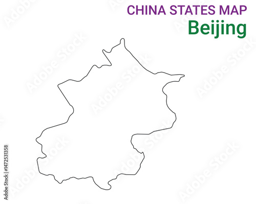 High detailed map of Beijing vector illustration. Outline Beijing province map on white background. China.