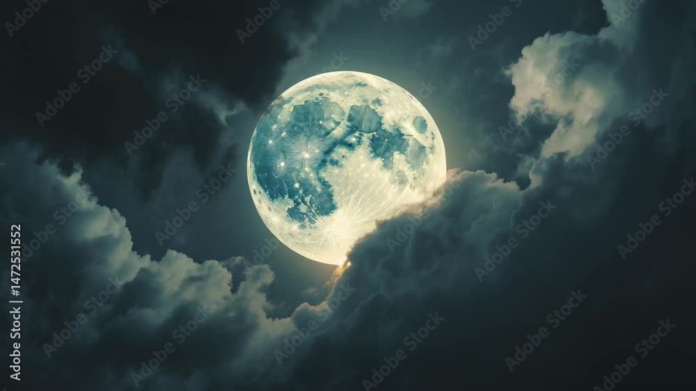 Depiction of a captivating moon amidst a cloudy night.