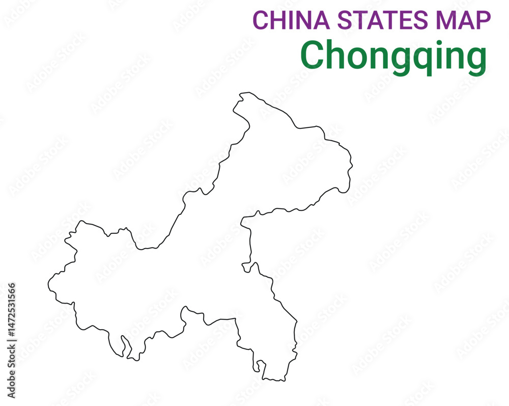High detailed map of Chongqing vector illustration. Outline Chongqing province map on white background. China. High detailed map of Chongqing vector illustration. Outline Chongqing province map on white background. China.