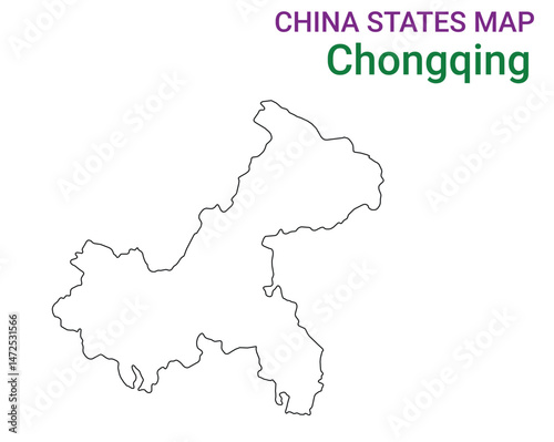 High detailed map of Chongqing vector illustration. Outline Chongqing province map on white background. China.