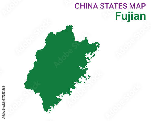 High detailed map of Fujian vector illustration. Outline Fujian province map on white background. China.