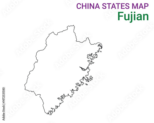 High detailed map of Fujian vector illustration. Outline Fujian province map on white background. China.