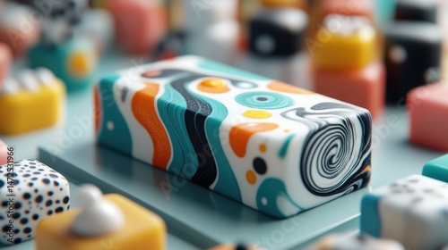 A piece of handmade patterned soap, taken in close-up.