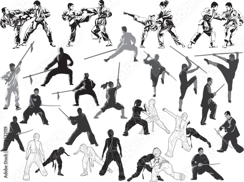 fighter silhouettes large set isolated on white