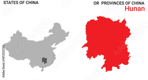 High detailed map of Hunan vector illustration. Outline Hunan province map on white background. China.