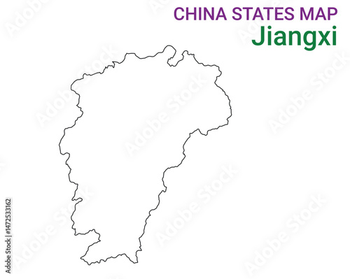 High detailed map of Jiangxi vector illustration. Outline Jiangxi province map on white background. China.