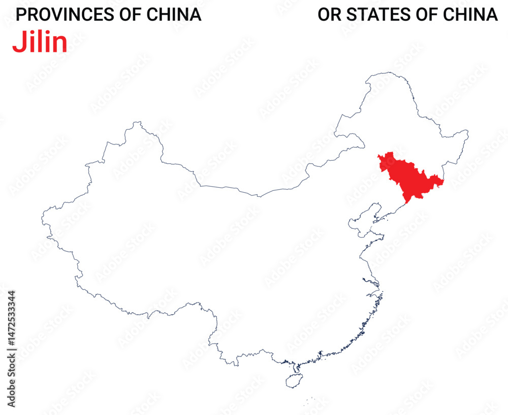 Fototapeta premium High detailed map of Jilin vector illustration. Outline Jilin province map on white background. China.