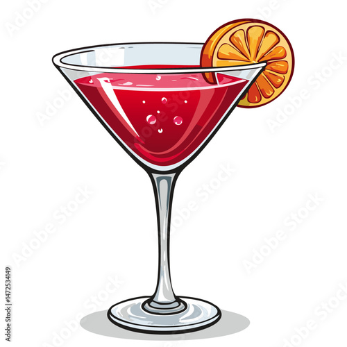 Cocktail in a cosmopolitan glass vector illustration. Summer alcoholic drink on isolated background for bar and menu	
