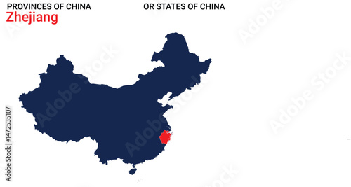 High detailed map of Zhejiang vector illustration. Outline Zhejiang province map on white background. China.
