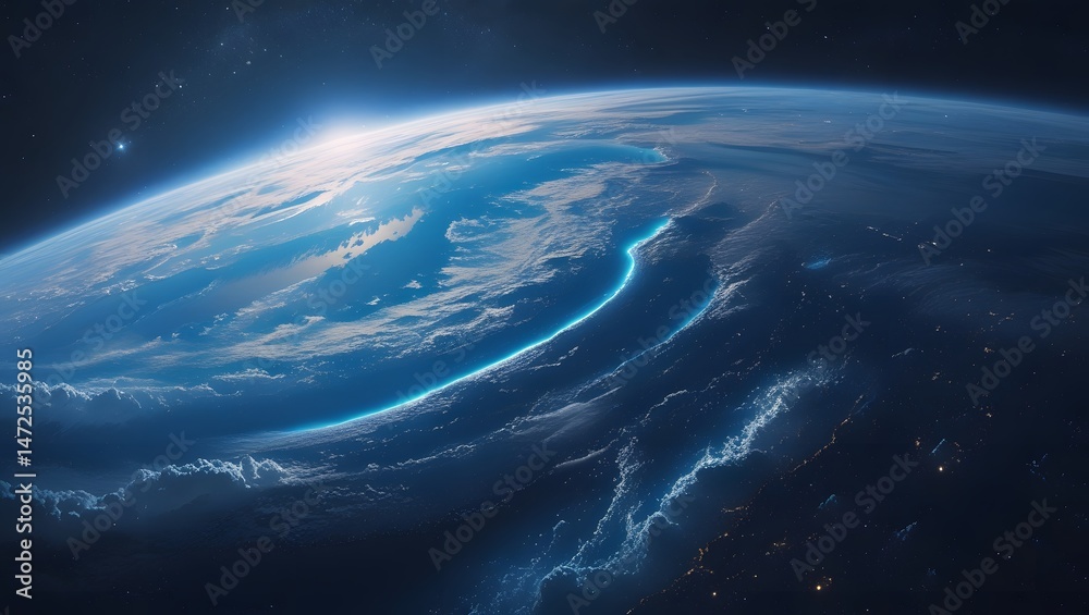 Fototapeta premium Earth from space view wallpaper background blue planet illustration
