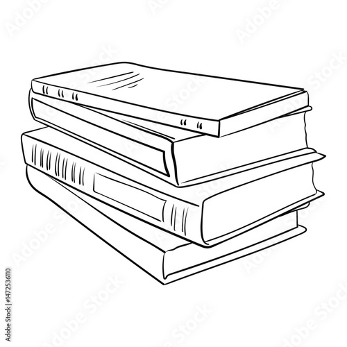 A stack of book hand drawn on transparent background. Vector image drawn with black lines. Back to school and knowledge day.