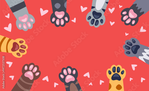 Animal cat dog paw in human hand adoption adopt concept. Vector graphic design illustration