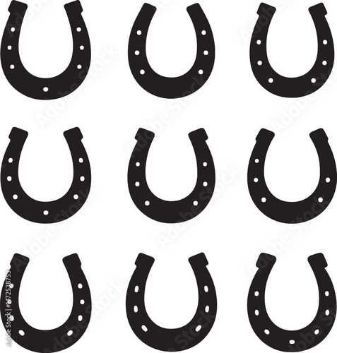 Horseshoe Logo Silhouette Set — Vector AI EPS, PNG Transparent, and JPEG Clipart on White Background

