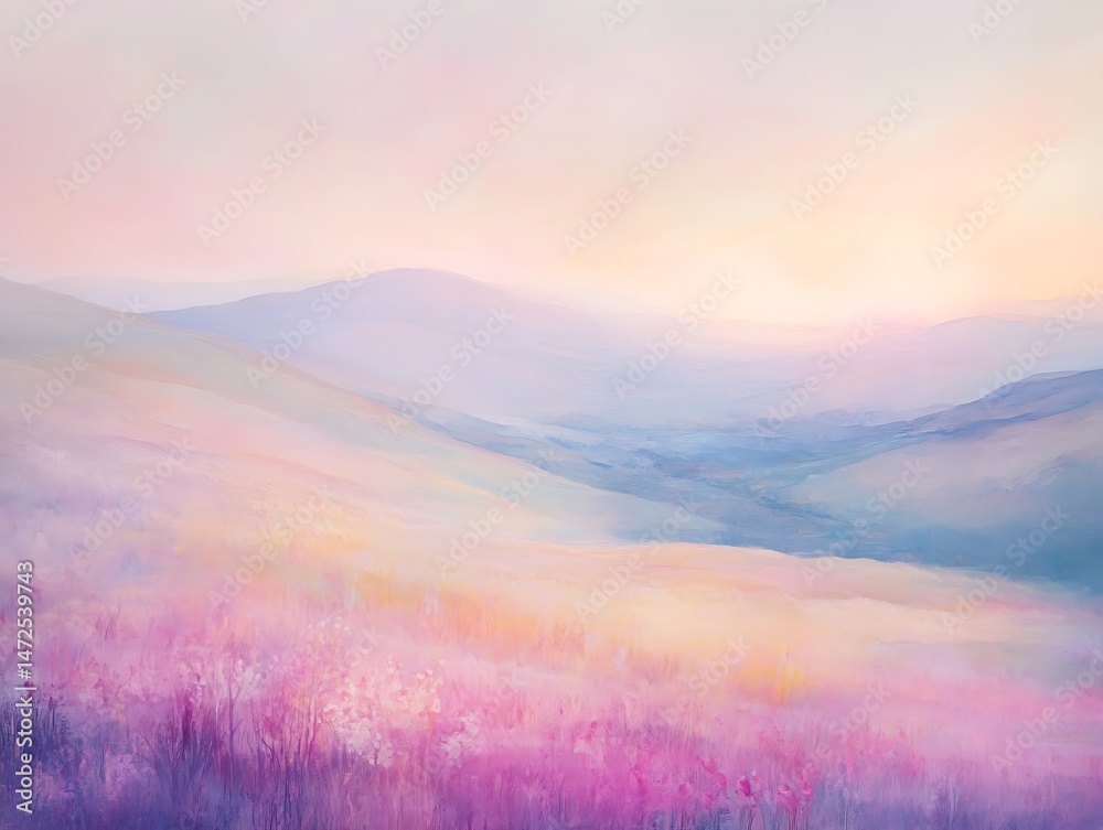 Obraz premium Pastel Mountain Meadow Sunrise