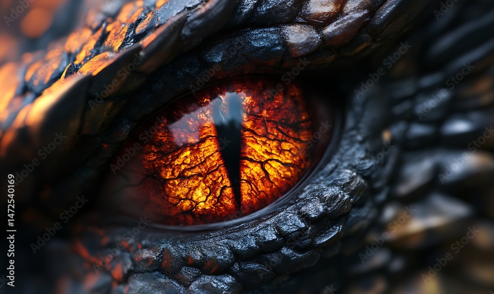 Black dragon fire eye. Generative Ai