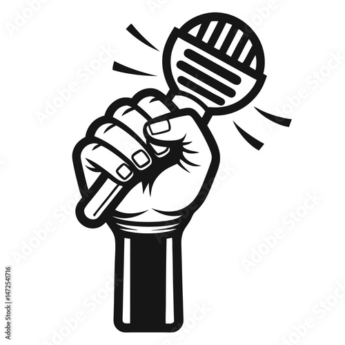 Fist holding microphone vector illustration symbolizes protest or voice.