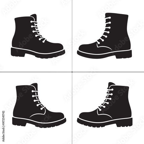 High Neck Shoe Icon Set Silhouette — Vector AI EPS, PNG Transparent, and JPEG Clipart on White Background

