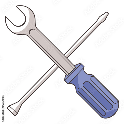 Crossed wrench and screwdriver vector illustration of repair tools.