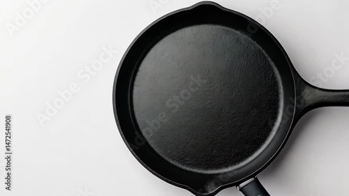 Black cast iron skillet on a clean white background