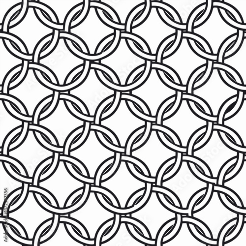 Interlocking rings seamless pattern black and white vector illustration.