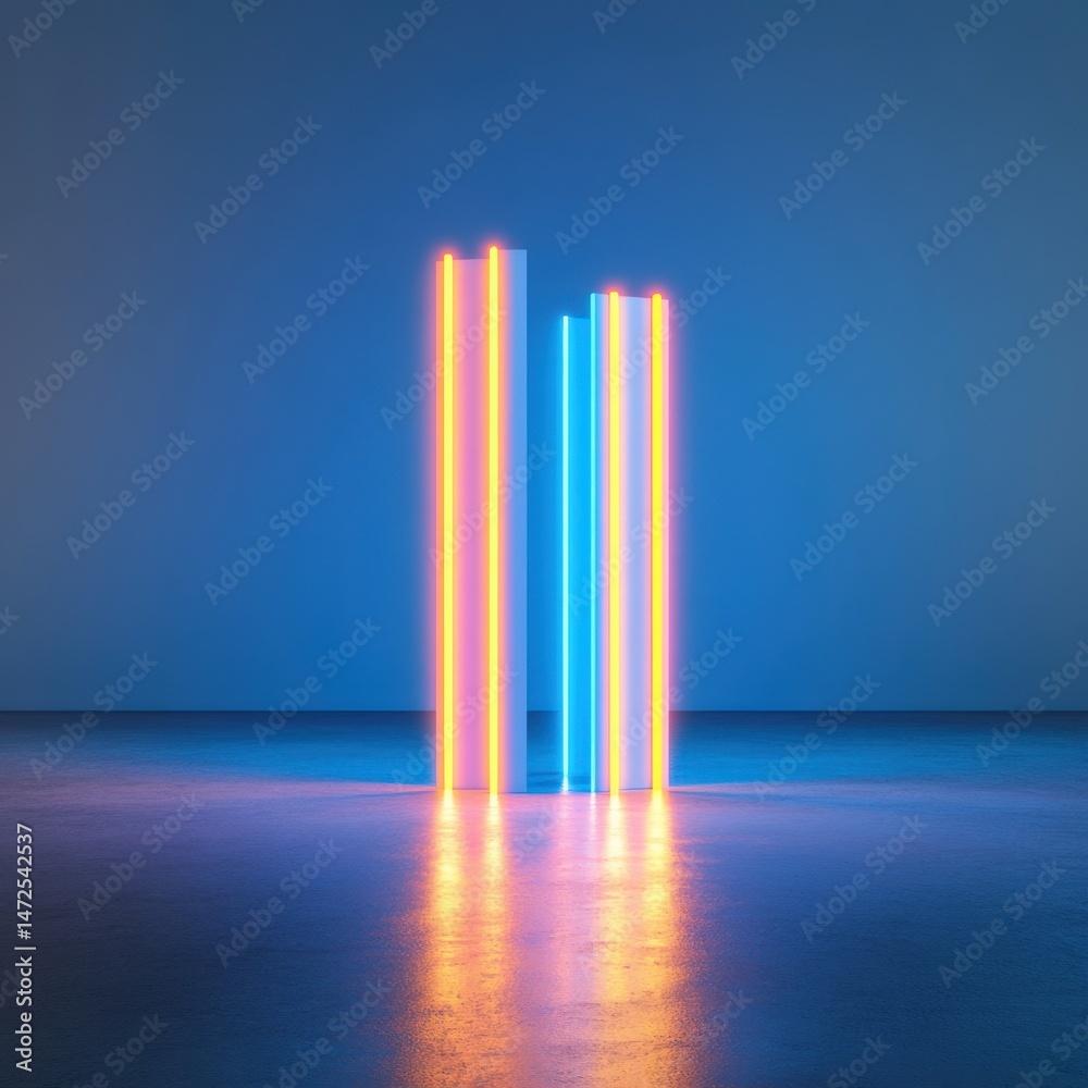Fototapeta premium Neon lights reflect on ground