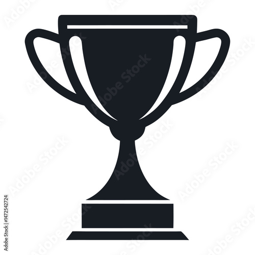 Simple vector illustration of black and white trophy award icon.