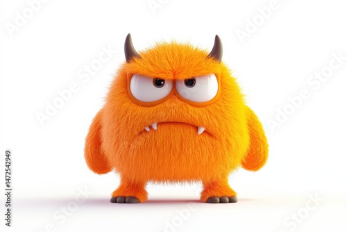 Fuzzy orange monster with a grumpy face