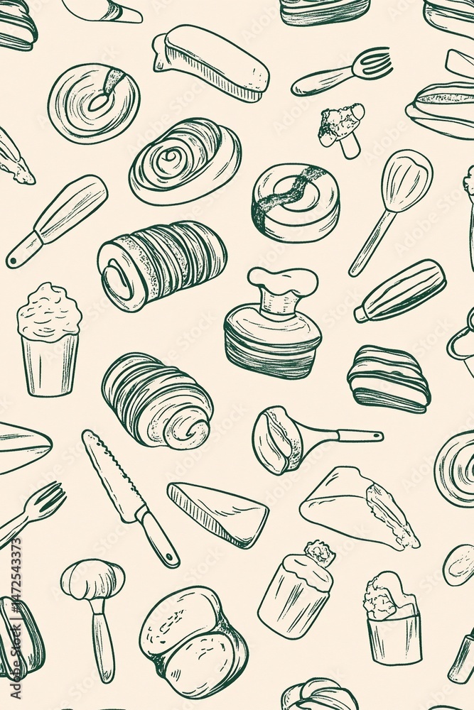 Fototapeta premium Bakery and Kitchen Utensil Pattern