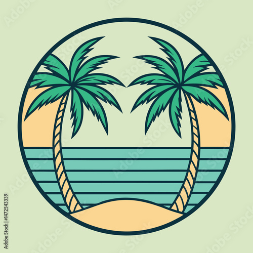 Tropical palm trees on beach graphic design illustration.