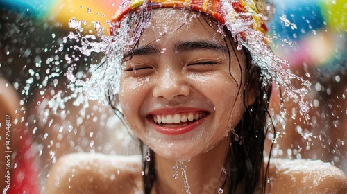 Happy Girl Water Splash  Summer Fun  Refreshing Water  Joyful Expression