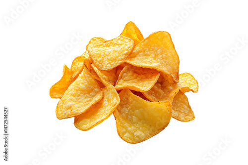 Golden fried potato chips isolated on transparent background
