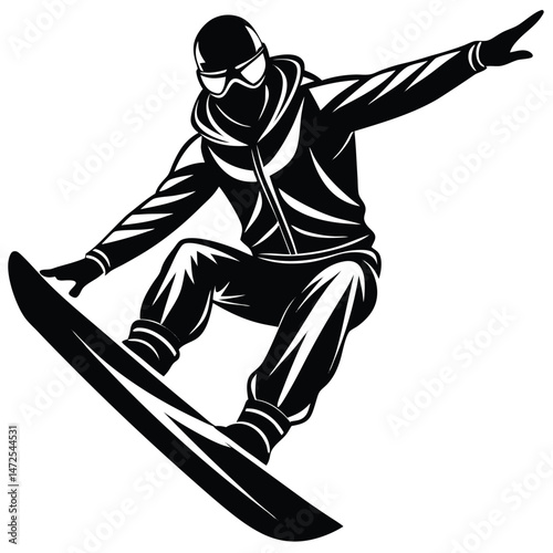 Black and white snowboarder graphic silhouette winter sports athlete illustration