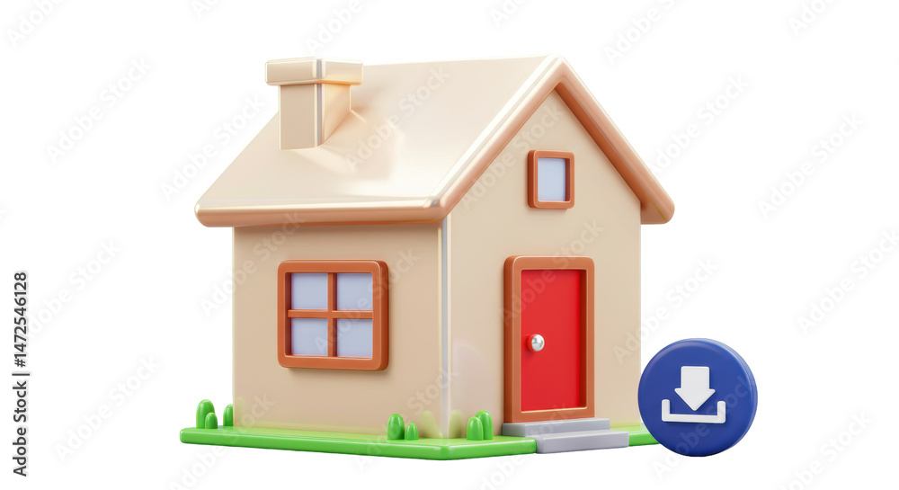 Isolated House with Download Icon Isolated House with Download Icon
