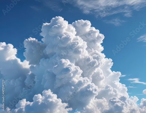 Fluffy white cumulus cloud against vibrant azure sky , high, scene, open