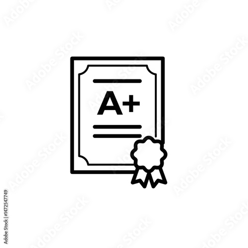 Certificate with A+ grade and award ribbon