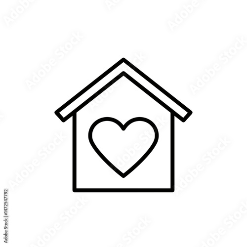 House Icon with Heart Symbol in Minimalist Style  