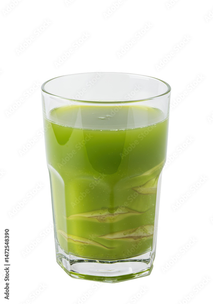 Refreshing green drink in a clear glass, showcasing its vibrant color and texture Refreshing green drink in a clear glass, showcasing its vibrant color and texture